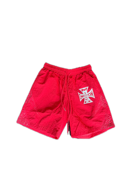 MIXED EMOTION SHORTS , RED RHINESTONE